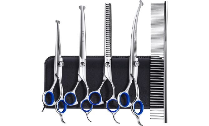Gimars Titanium Coated 6-in-1 Dog Grooming Scissors Kit
