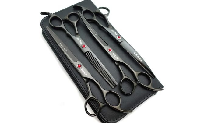 KINGSTAR 7.0-in Titanium Black Pet Grooming Scissors Kit