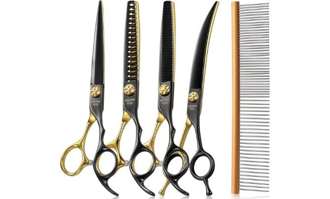 momotou 7.5'' Black & Gold Dog Grooming Scissors Kit