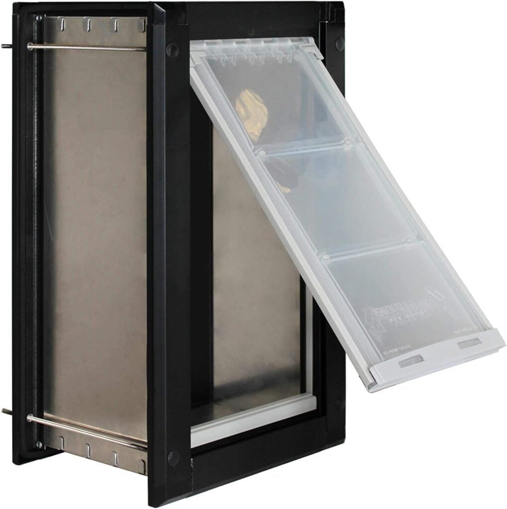 Endura Flap Pet Door for Walls Single Flap in Black, Aluminum Frame, Telescoping Tunnel, & Security Locking Cover
