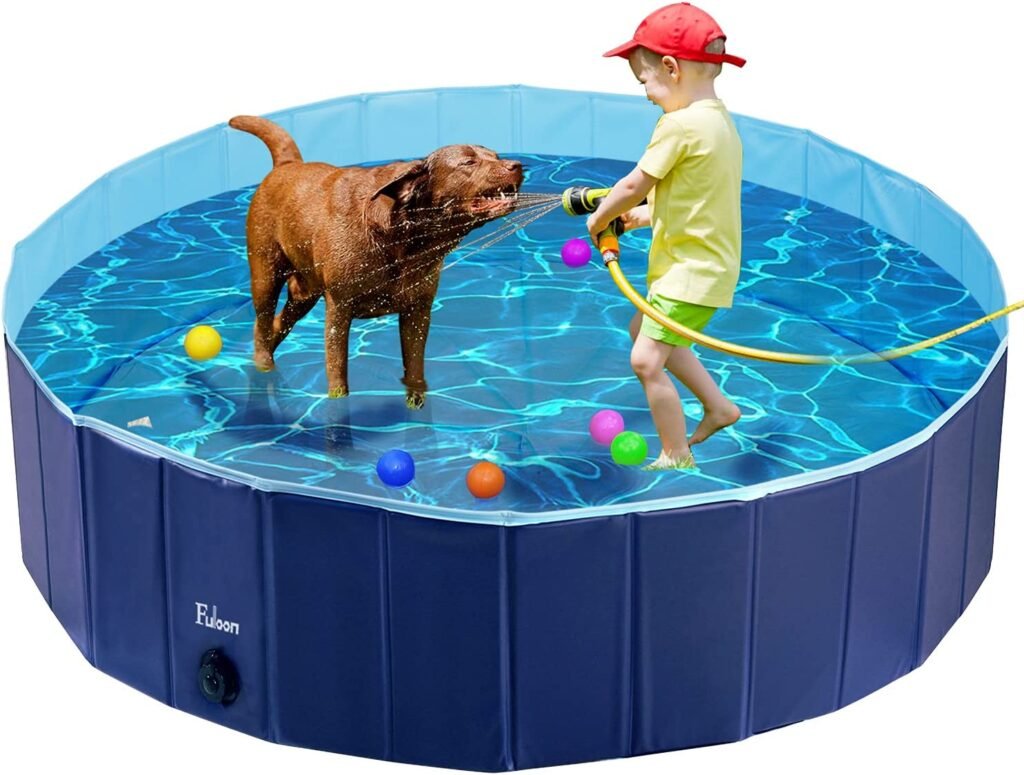 Fuloon PVC Pet Swimming Pool Portable Foldable Pool Dogs Cats, Blue