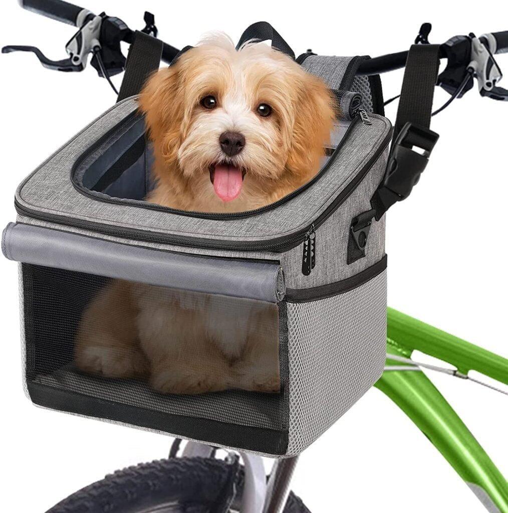 Mancro Dog Bike Basket, Foldable Dog Bike Carrier 15lbs Soft-Sided Dog Basket for Bike