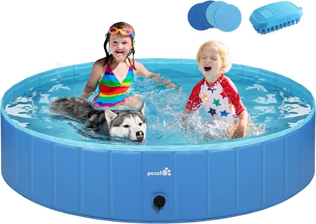 Pecute Dog Pool Foldable 63" x 12", Portable Kiddie Pool Hard PVC for Backyard Outdoor Travel
