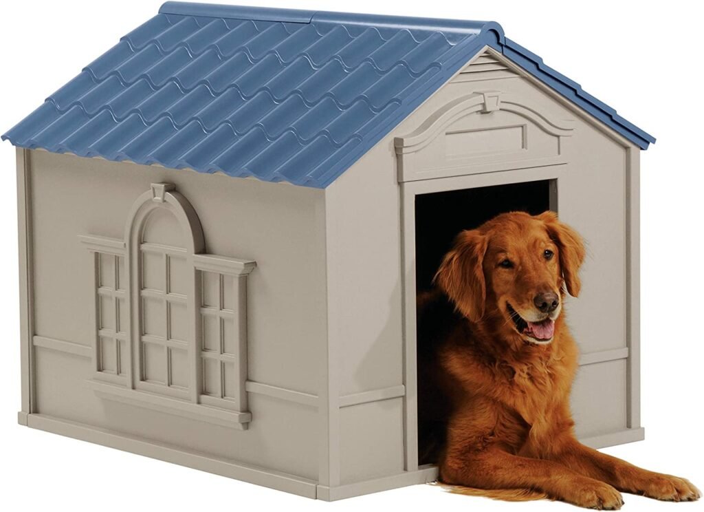 Suncast Outdoor Dog House with Door for Small to Large Sized Dogs- Perfect for Backyards