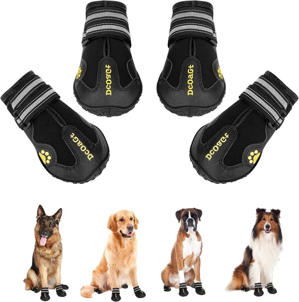 DcOaGt Dog Boots for Large Dogs, Waterproof Anti-Slip Dog Shoes & Paw Protectors for Winter Snow