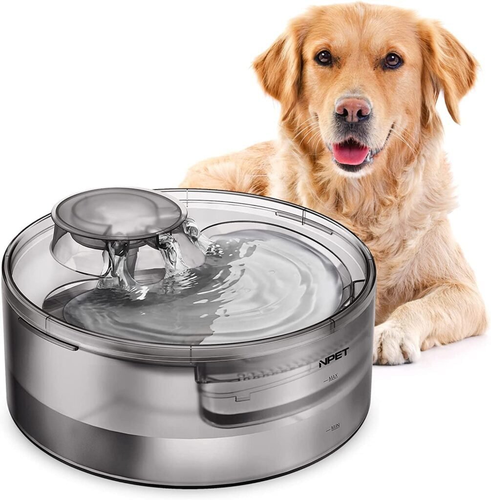 NPET DF10 Dog Water Fountain, Automatic Pet Water Dispenser Dog Water Bowl with Cleaning Kit