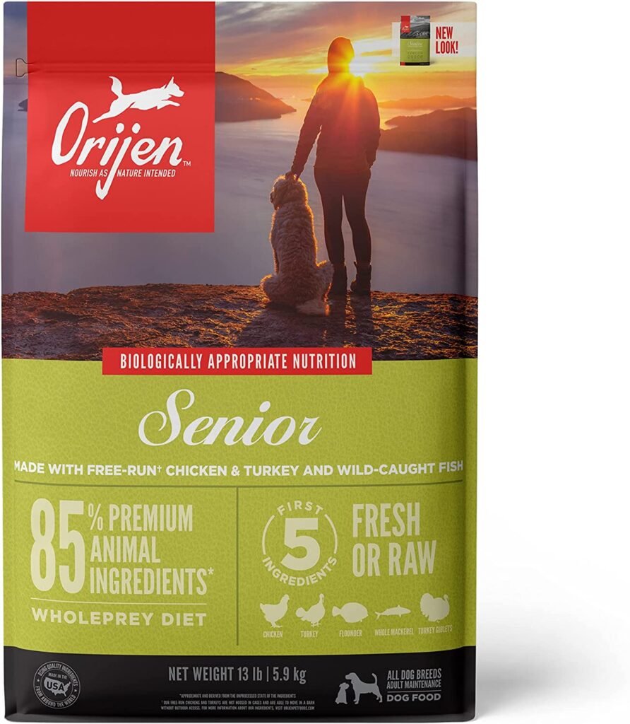 ORIJEN Dog Senior Recipe, 13lb, High-Protein Grain-Free Senior Dry Dog Food