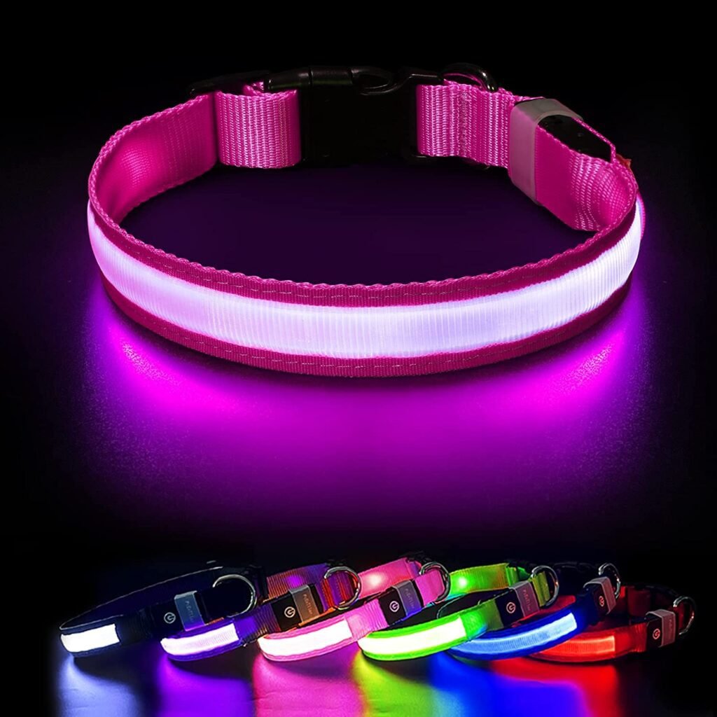 PcEoTllar Light up Dog Collar for Night Walking - LED Dog Collar Light Rechargeable Color Changing