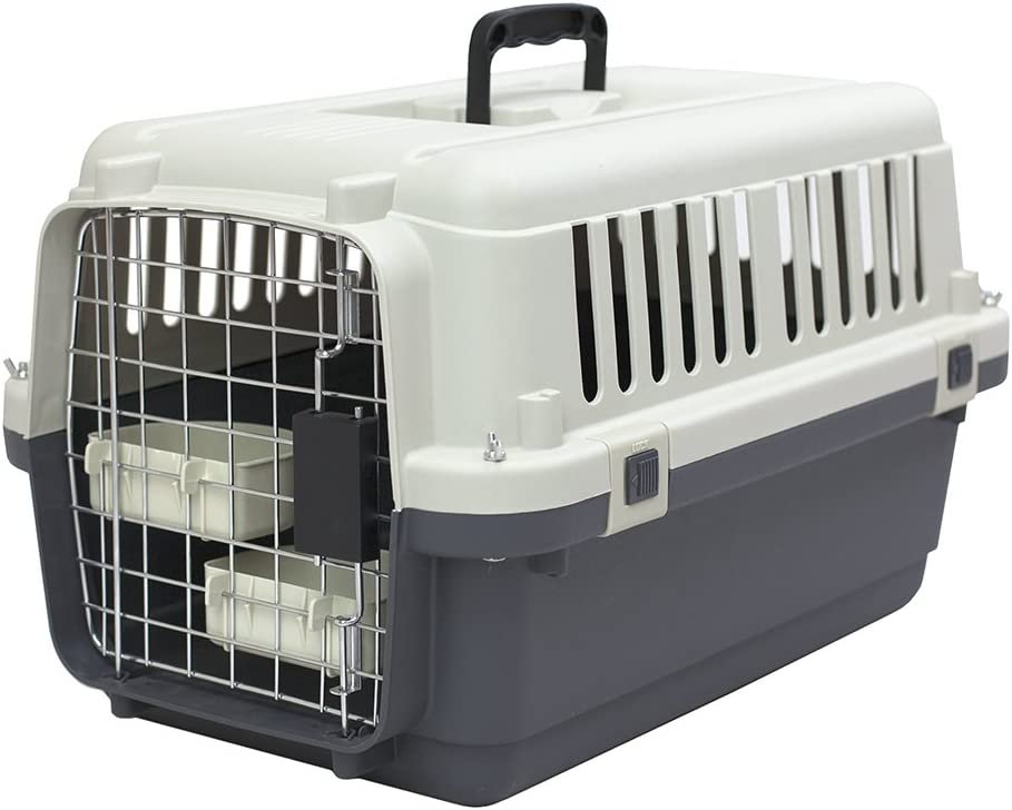 SportPet Designs Plastic Kennels Rolling Plastic Wire Door Travel Dog Crate - Small