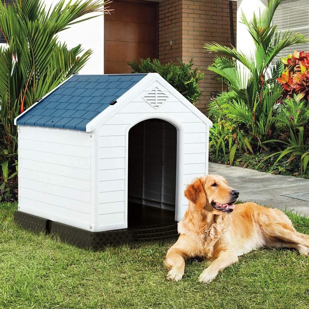 Giantex Dog House for Medium Dogs, Waterproof Plastic Dog Houses with Air Vents and Elevated Floor