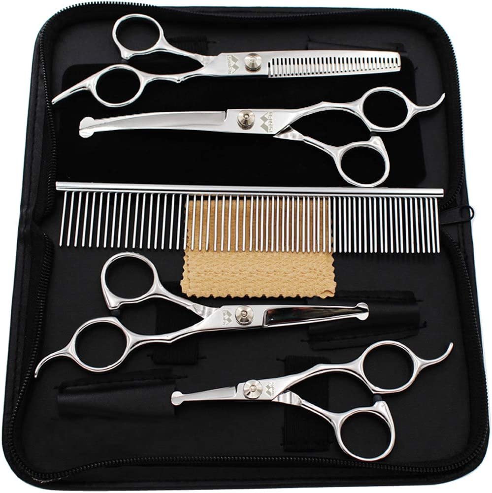 iSeaFly Dog Grooming Scissors Kit - Versatile and Safe Grooming Shears for Cats and Dogs