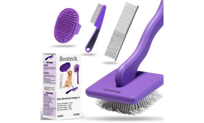 Bonteck 4PCS Dog Slicker Brush Grooming Kit