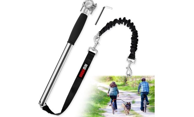 NEWURBAN Hands-Free Dog Bike Leash - Steel & Black Handle