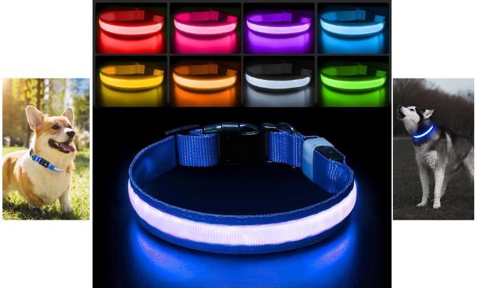 PcEoTllar Light Up Dog Collar — Best LED Dog Collar for Nighttime Walks with Color-Changing Lights