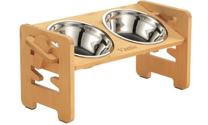Vantic Elevated Dog Bowls – Best Adjustable Bamboo Elevated Dog Bowl for Large Dogs