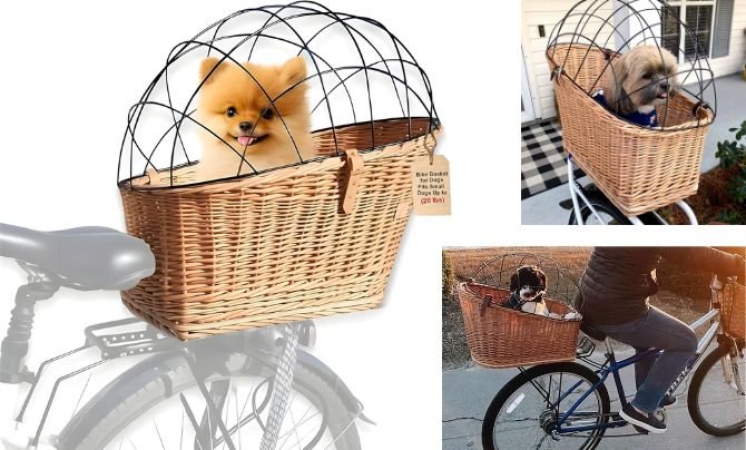 Wiklibox Natural Wicker Dog Bike Basket