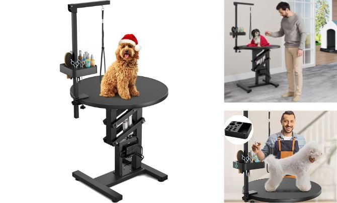 YITAHOME 24″ Electric Lift Grooming Table with Rotating Desktop & Tool Organizer