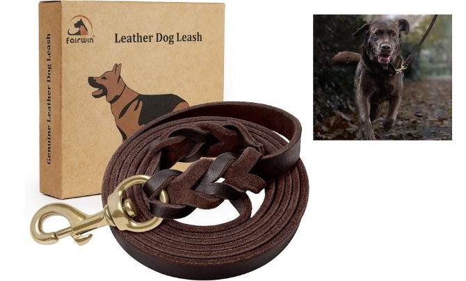 FAIRWIN Braided Leather Dog Training Leash – Best Military-Grade Leather Leash for Strong Dogs
