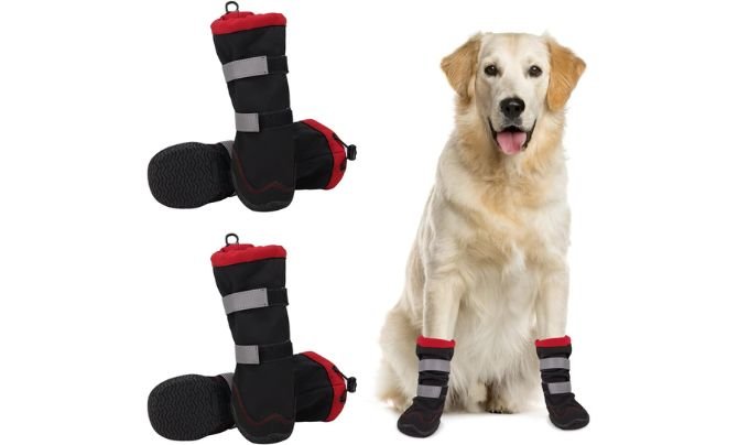 Warm Dog Boots - Fleece Lined Dog Shoes for Medium Large Dogs with Drawstring