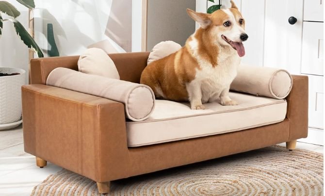 dCee Luxury Dog Sofa Bed – Best Leather Dog Bed for Large Breeds