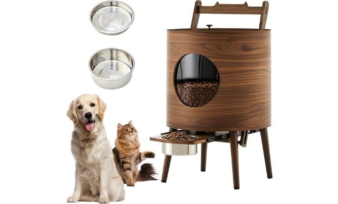 CLIPOP Wooden Pet Food Container – Best Stylish Feeder & Storage Combo