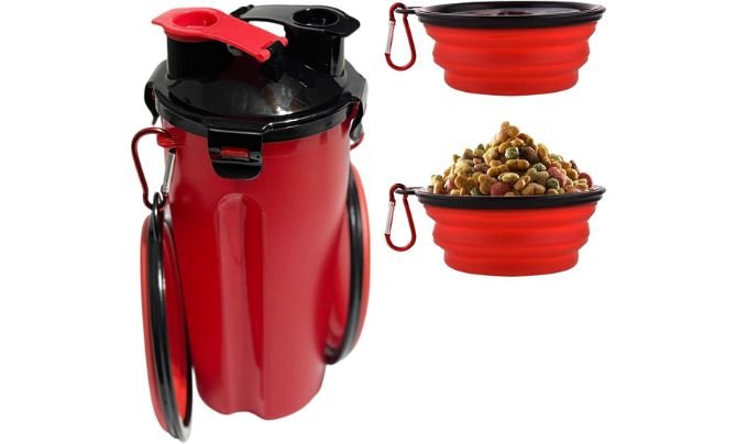 Best Hybrid – Dog Travel Water Bottle with Collapsible Bowls