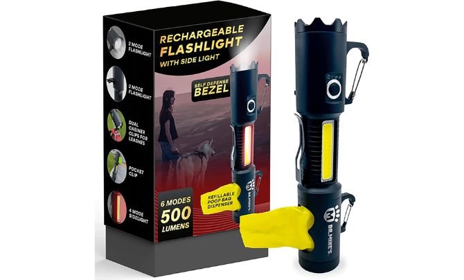 Dr. Mike's Doggie Doo All Rechargeable Flashlight with Poop Bag Dispenser