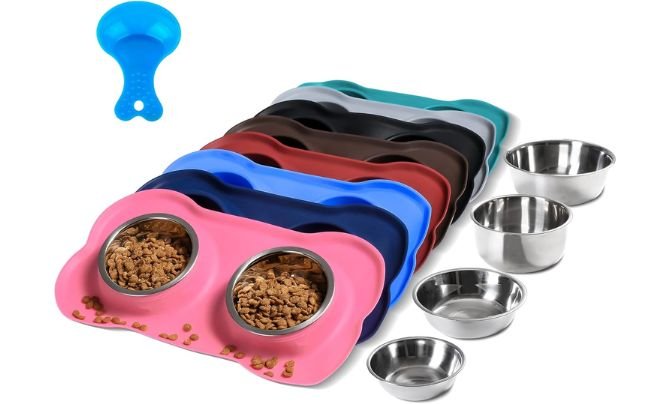 Hubulk Pet Dog Bowls with Silicone Mat