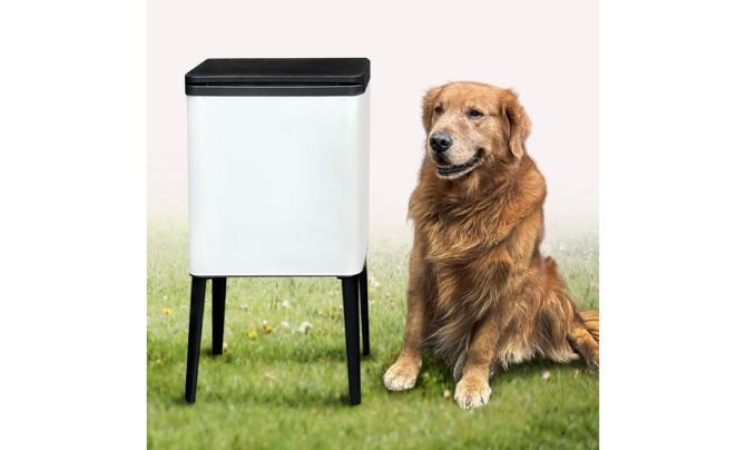 Ornato Dog Poop Trash Can with Tall Legs & Wheels