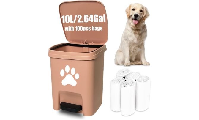 Tebiete Dog Poop Trash Can with Pedal and Waste Bags