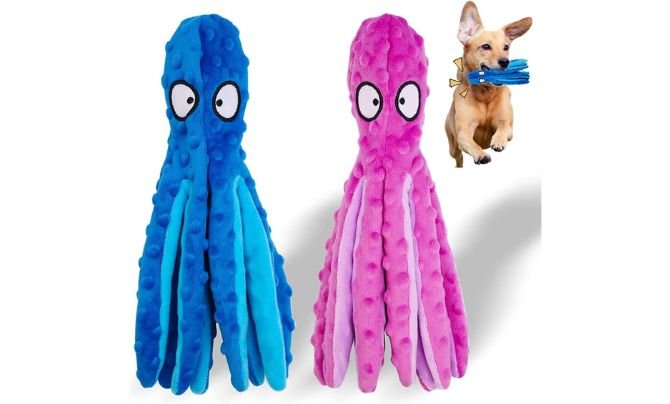 yongjoy Squeaky Dog Toys, Crinkle Interactive Plush Chew Dog Toy Octopus