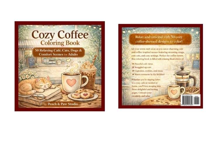 Cozy Coffee Coloring Book by Peach & Paw Studio